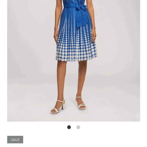 Anne Klein Cotton Tie Waist Fit & Flare Printed Sleeveless Dress Blue White 10P - Picture 3 of 14